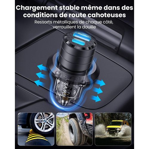 CHARGEUR VOITURE ULTRA-RAPIDE 95W : USB-C PD 65W + USB-A QC 30W - NOIR - USAMS - 6