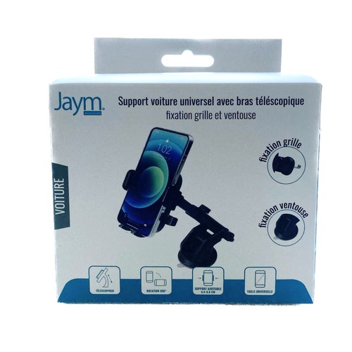 SUPPORT VOITURE UNIVERSEL AVEC BRAS TELESCOPIQUE - FIXATION GRILLE ET VENTOUSE - JAYM® - 12