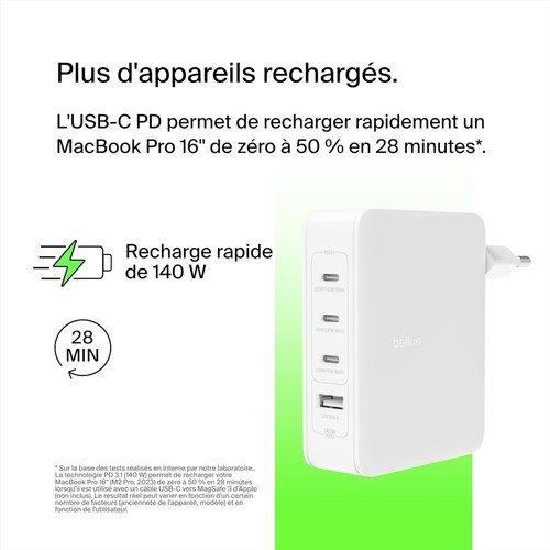 CHARGEUR SECTEUR ULTRA-RAPIDE USB-C 140W BLANC - 4