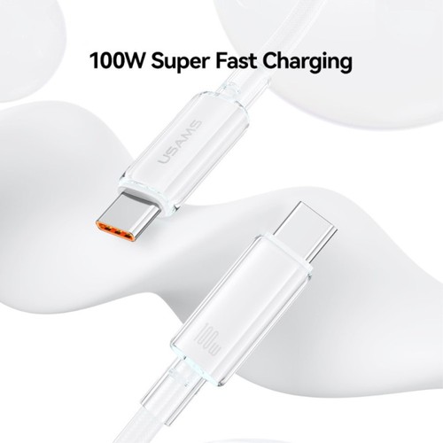 CABLE CHARGE USB-C VERS USB-C PD 3.0 (100W) - 1.2M - LED LUMINEUSE - BLANC - USAMS - 2