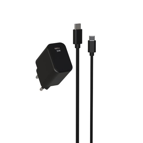 CHARGEUR SECTEUR USB-C PD 20W + CABLE USB-C VERS USB-C 1.5M - NOIRS - 2