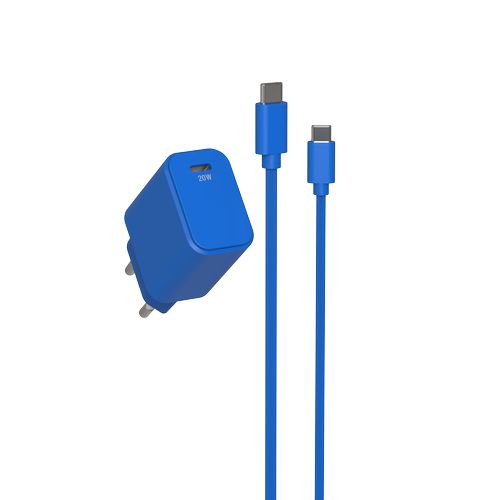 CHARGEUR SECTEUR USB-C PD 20W + CABLE USB-C VERS USB-C 1.5M - BLEU COBALT - 2