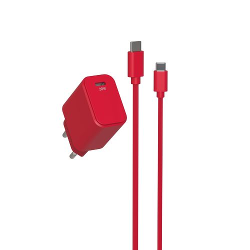 CHARGEUR SECTEUR USB-C PD 20W + CABLE USB-C VERS USB-C 1.5M - ROUGE - 2