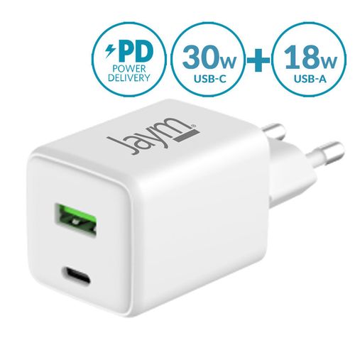 CHARGEUR SECTEUR  *GAN* DOUBLE USB : USB-A 18W QC + USB-C 30W - 2