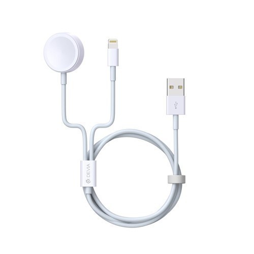 CABLE 2-EN-1 USB VERS LIGHTNING ET INDUCTION POUR APPLE WATCH - BLANC - DEVIA - 1