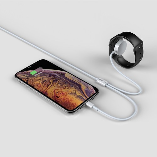 CABLE 2-EN-1 USB VERS LIGHTNING ET INDUCTION POUR APPLE WATCH - BLANC - DEVIA - 2