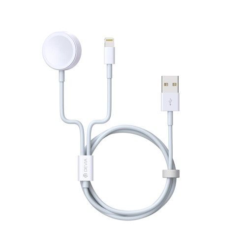 CABLE 2-EN-1 USB VERS LIGHTNING ET INDUCTION POUR APPLE WATCH - BLANC - DEVIA - 1