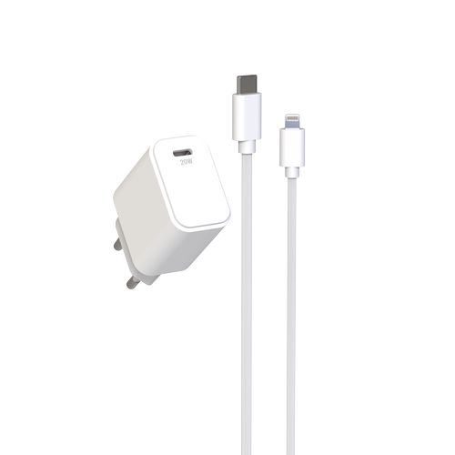 CHARGEUR SECTEUR USB-C PD 20W + CABLE USB-C VERS LIGHTNING 1.5M - 2