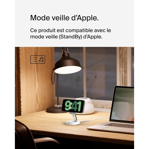 STATION DE RECHARGE RETRACTABLE AVEC INDUCTION Qi2 15W POUR IPHONE - BLANC - BELKIN - 8