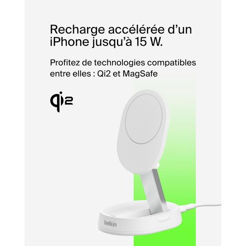 STATION DE RECHARGE RETRACTABLE AVEC INDUCTION  Qi2 15W POUR IPHONE - BLANC - BELKIN - 3