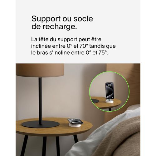 STATION DE RECHARGE RETRACTABLE AVEC INDUCTION  Qi2 15W POUR IPHONE - BLANC - BELKIN - 5