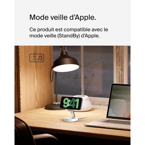 STATION DE RECHARGE RETRACTABLE AVEC INDUCTION  Qi2 15W POUR IPHONE - BLANC - BELKIN - 8