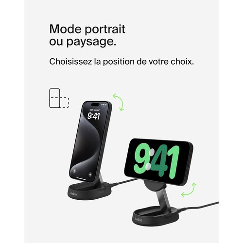 STATION DE RECHARGE RETRACTABLE AVEC INDUCTION Qi2 15W POUR IPHONE - NOIR - BELKIN - 4