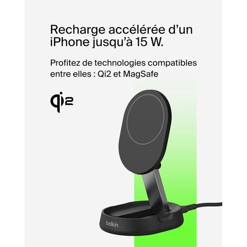 STATION DE RECHARGE RETRACTABLE AVEC INDUCTION  Qi2 15W POUR IPHONE - NOIR - BELKIN - 3
