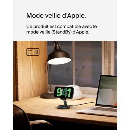 STATION DE RECHARGE RETRACTABLE AVEC INDUCTION  Qi2 15W POUR IPHONE - NOIR - BELKIN - 8