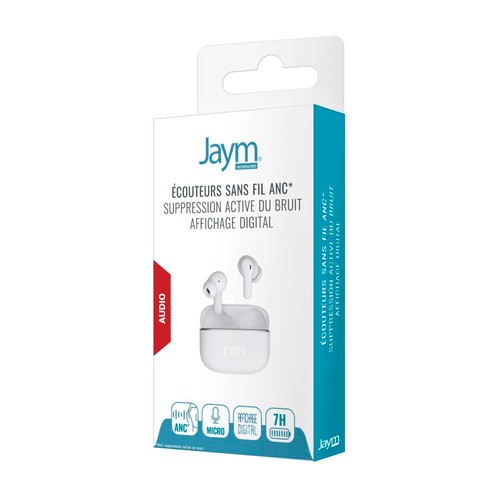 ECOUTEURS - NOISE CANCELLING ACTIF (ANC) - INTRA AURICULAIRES - AFFICHAGE DIGITAL - BLUETOOTH 5.3 - BLANCS - JAYM® - 9