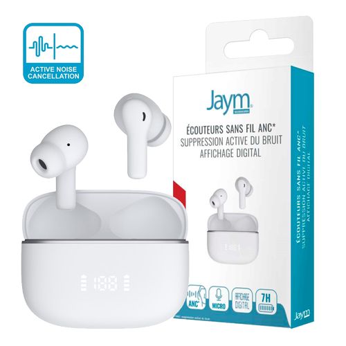 ECOUTEURS  - NOISE CANCELLING ACTIF (ANC) - INTRA AURICULAIRES - AFFICHAGE DIGITAL - BLUETOOTH 5.3 - BLANCS - JAYM® - 2