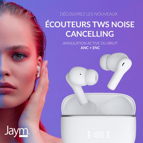 ECOUTEURS  - NOISE CANCELLING ACTIF (ANC) - INTRA AURICULAIRES - AFFICHAGE DIGITAL - BLUETOOTH 5.3 - BLANCS - JAYM® - 3