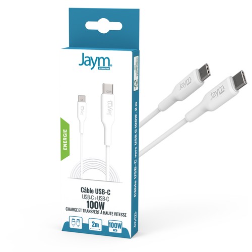 CABLE CHARGE USB-C VERS USB-C PD 3.0 (100W) - LONGUEUR 2M - BLANC - - 1