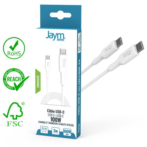 CABLE CHARGE  USB-C VERS USB-C PD 3.0 (100W) - LONGUEUR 2M - BLANC - - 2