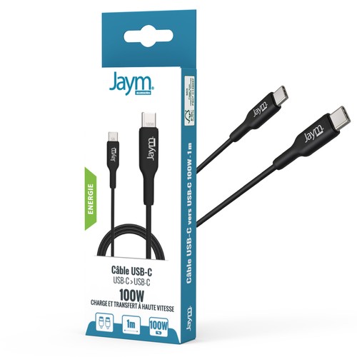 CABLE CHARGE USB-C VERS USB-C PD 3.0 (100W) - LONGUEUR 1M - NOIR - - 1