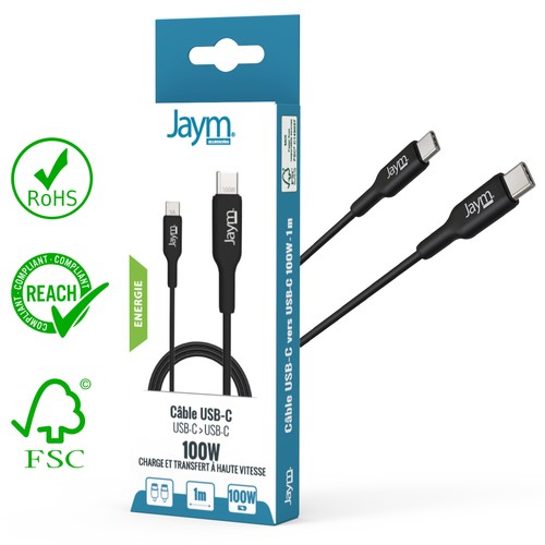 CABLE CHARGE USB-C VERS USB-C PD 3.0 (100W) - LONGUEUR 1M - NOIR - - 2