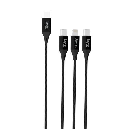 CABLE  3-EN-1 RENFORCÉ USB-C VERS DOUBLE USB-C PD 3.0 (60W) / LIGHTNING PD (27W) - 3