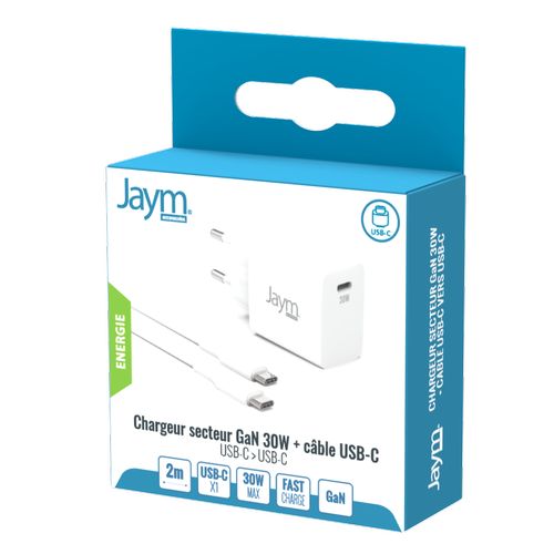CHARGEUR SECTEUR USB-C 30W PD ET PPS + CABLE USB-C - 2