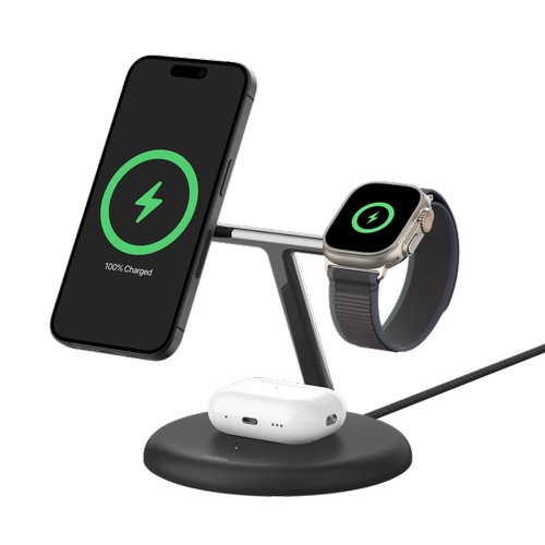 STATION DE RECHARGE 3-EN-1 AVEC INDUCTION Qi2 15W POUR IPHONE / AIRPODS - 1