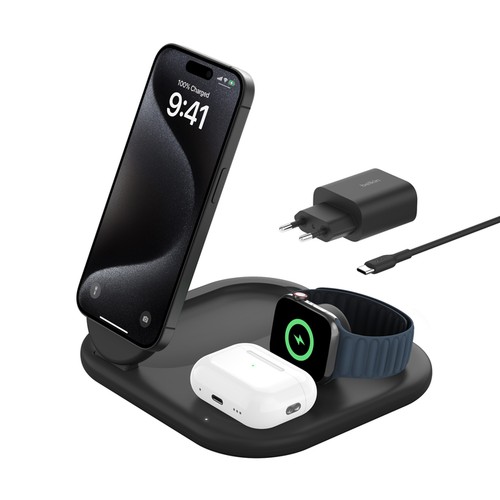 STATION DE RECHARGE RETRACTABLE 3-EN-1 AVEC INDUCTION POUR IPHONE / AIRPODS / WATCH - 1