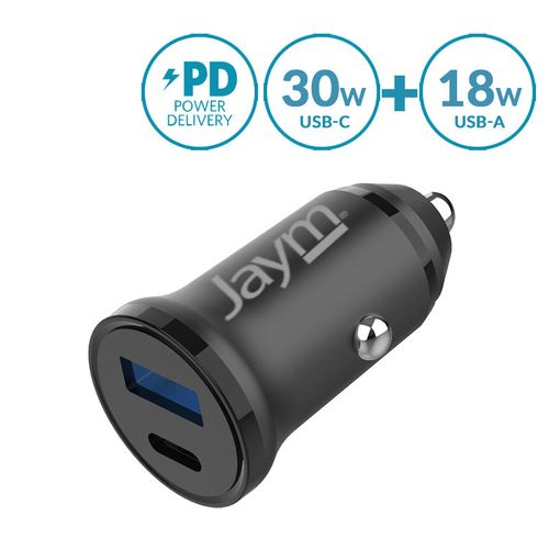 CHARGEUR VOITURE COMPACT ET RAPIDE DOUBLE USB : USB-A 18W QC + USB-C 30W PD - JAYM® - 2