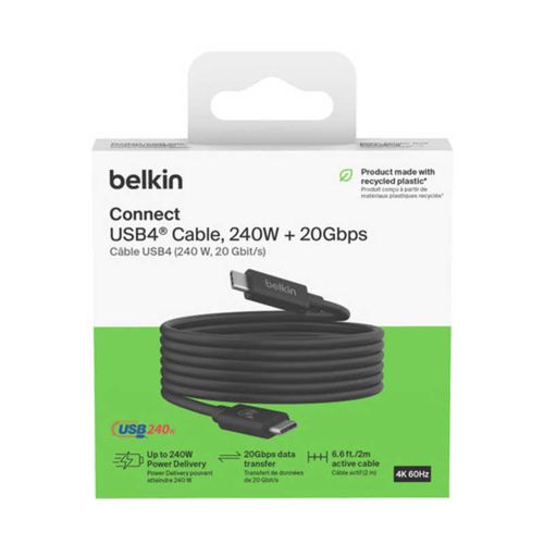CABLE CHARGE  USB-C VERS USB-C - USB 4.0 (20 Gbits/s) / PD 3.0 (240W) / 4K - 2M - NOIR - BELKIN - 6