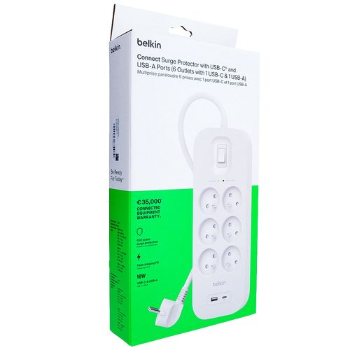PRISE PARAFOUDRE 6 PRISES + 1 USB-A + 1 USB-C PD - BELKIN - 7