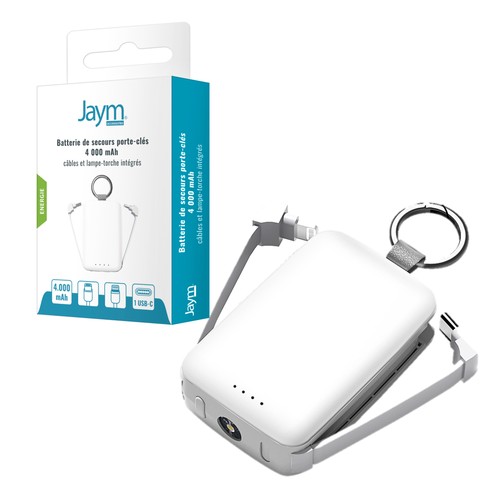 BATTERIE DE SECOURS PORTE-CLÉS - CABLES USB-C ET LIGHTNING INTEGRÉS - LAMPE TORCHE - 2
