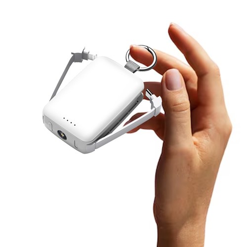 BATTERIE DE SECOURS PORTE-CLÉS - CABLES USB-C ET LIGHTNING INTEGRÉS - LAMPE TORCHE - 3