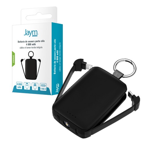 BATTERIE DE SECOURS PORTE-CLÉS - CABLES USB-C ET LIGHTNING INTEGRÉS - LAMPE TORCHE - 2