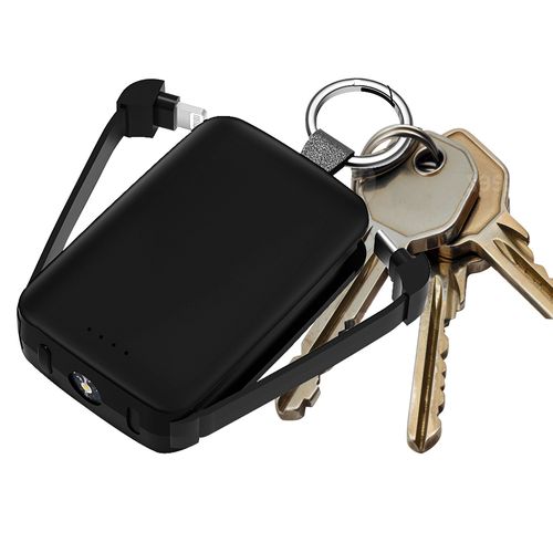 BATTERIE DE SECOURS PORTE-CLÉS - CABLES USB-C ET LIGHTNING INTEGRÉS - LAMPE TORCHE - 1