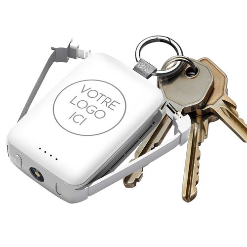 BATTERIE DE SECOURS ULTRA COMPACTE PORTE-CLÉS BLANCHE - BULK POUR PERSONNALISATION - 1