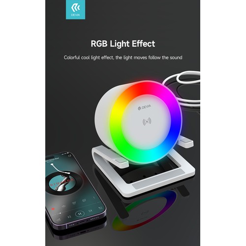 ENCEINTE DE BUREAU BLUETOOTH 5W + STATION DE RECHARGE INDUCTION 15W + LAMPE DE NUIT + EFFETS LUMINEUX - DEVIA - 10