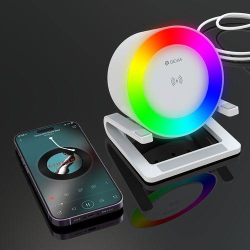 ENCEINTE DE BUREAU BLUETOOTH 5W + STATION DE RECHARGE INDUCTION 15W + LAMPE DE NUIT + EFFETS LUMINEUX - DEVIA - 3