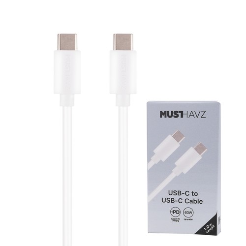 CABLE CHARGE USB-C VERS USB-C PD 3.0 (60W) - LONGUEUR 1M - BLANC - 1