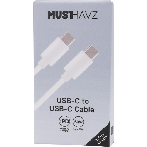 CABLE CHARGE USB-C VERS USB-C PD 3.0 (60W) - LONGUEUR 1M - BLANC - 3