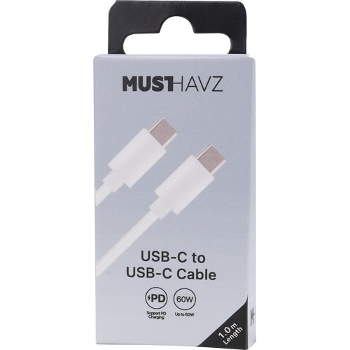 CABLE CHARGE USB-C VERS USB-C PD 3.0 (60W) - LONGUEUR 1M - BLANC - 4