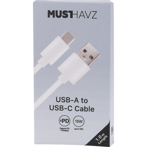 CABLE CHARGE USB-A VERS USB-C (15W) - LONGUEUR 1M - BLANC - 3
