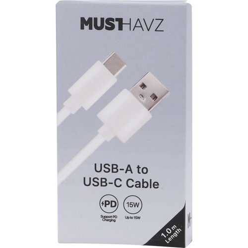 CABLE CHARGE  USB-A VERS USB-C (15W) - LONGUEUR 1M - BLANC - 3