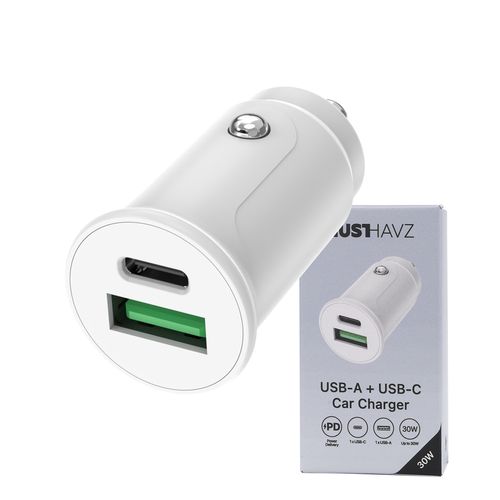 CHARGEUR VOITURE DOUBLE USB : USB-A 12W + USB-C 30W PD - BLANC - 1
