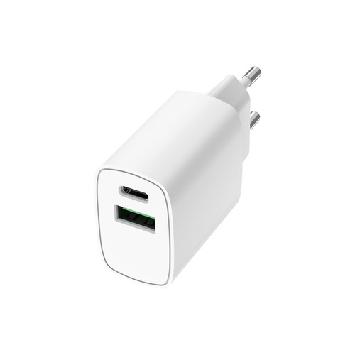 CHARGEUR SECTEUR DOUBLE USB : USB-A 18W + USB-C 20W PD - BLANC - 2