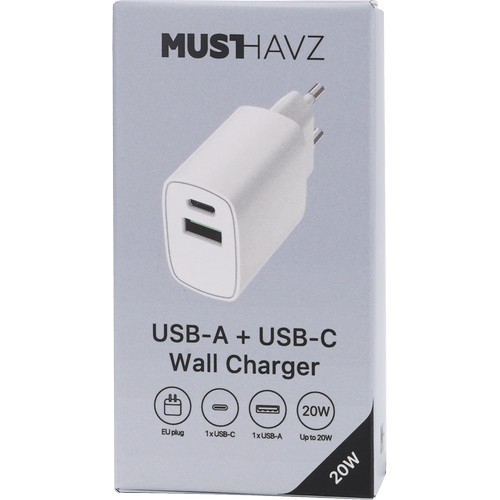 CHARGEUR SECTEUR DOUBLE USB : USB-A 18W + USB-C 20W PD - BLANC - 3