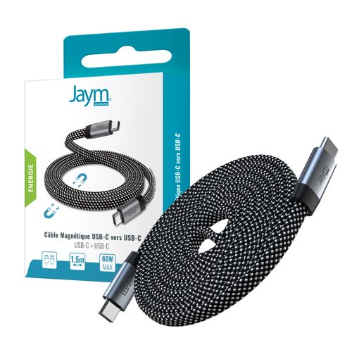 CABLE CHARGE USB-C VERS USB-C PD 3.0 (60W) - MAGNÉTIQUE FORMAT PLAT - GARANTIE A VIE - 1.5M - GRIS - - 1