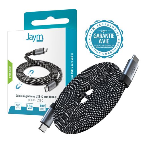 CABLE CHARGE  USB-C VERS USB-C PD 3.0 (60W) - MAGNÉTIQUE FORMAT PLAT - GARANTIE A VIE - 1.5M - GRIS - - 2